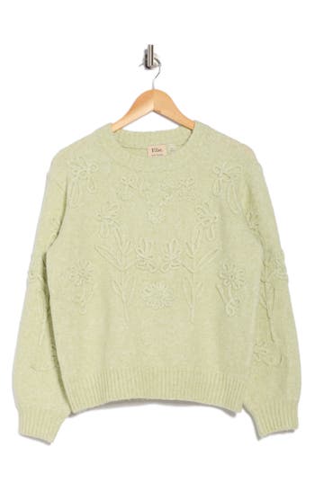 Elie Elie Tahari Floral Embroidered Crewneck Sweater In Green