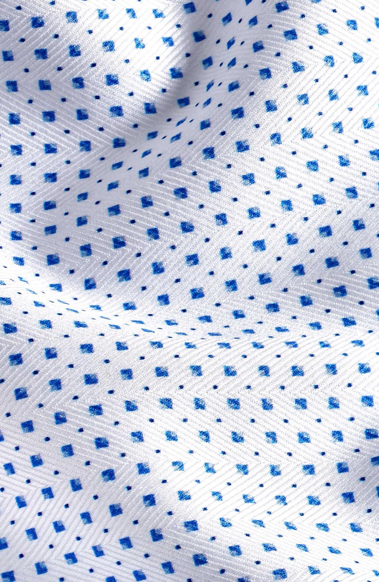 David Donahue Trim Fit Neat Cotton Herringbone Dress Shirt, Alternate, color, White/ Blue