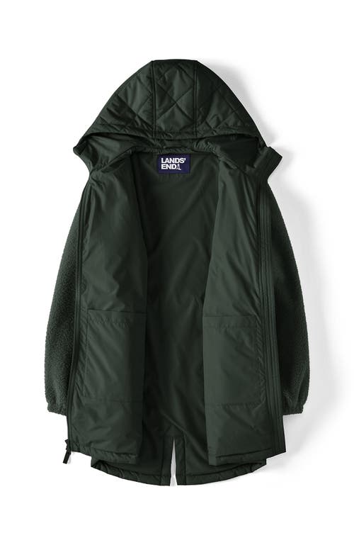 Lands' End High Pile Quilted Mixed Media Parka In Green