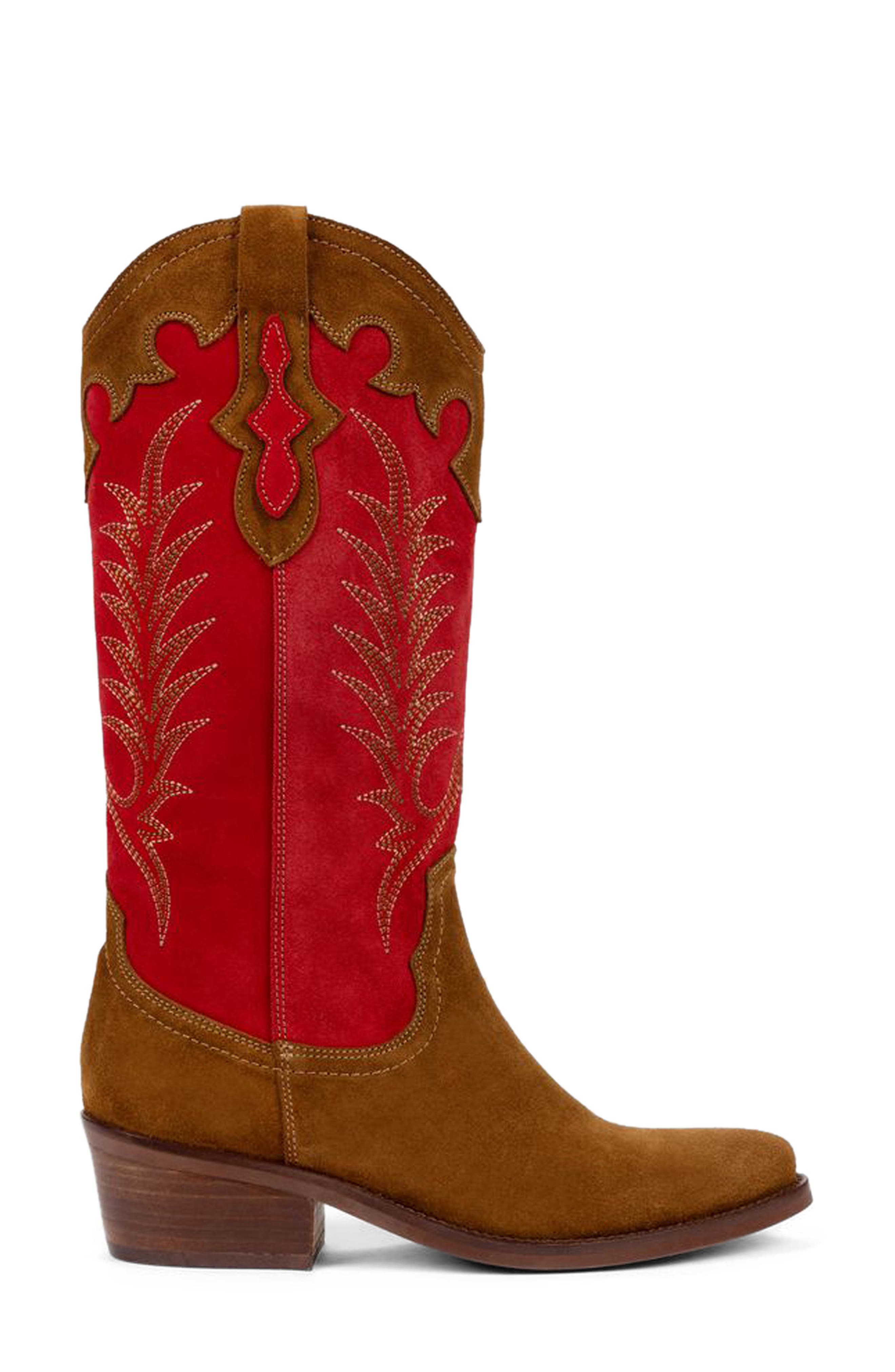 Penelope Chilvers Jolene Cowboy Boot, Main, color, Peat/ Red