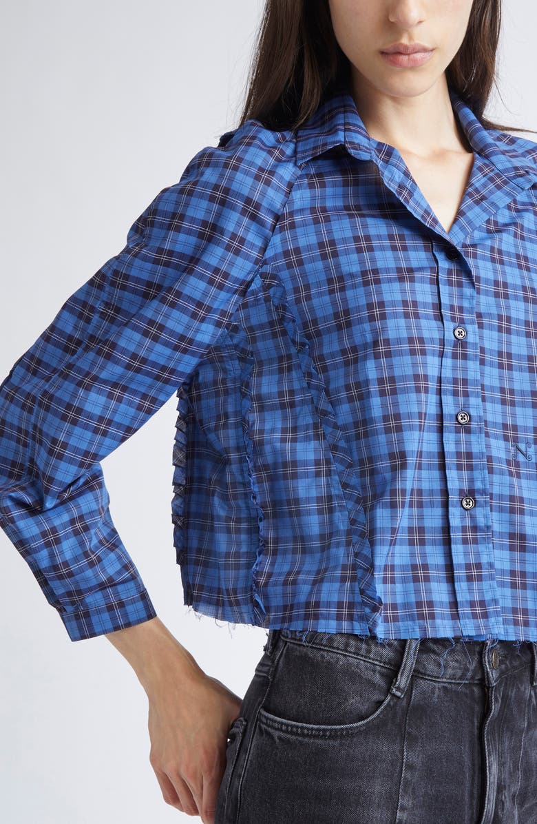 NACKIYÈ Moshi Moshi Plaid Crop Button-Up Shirt, Alternate, color, Blue Tartan