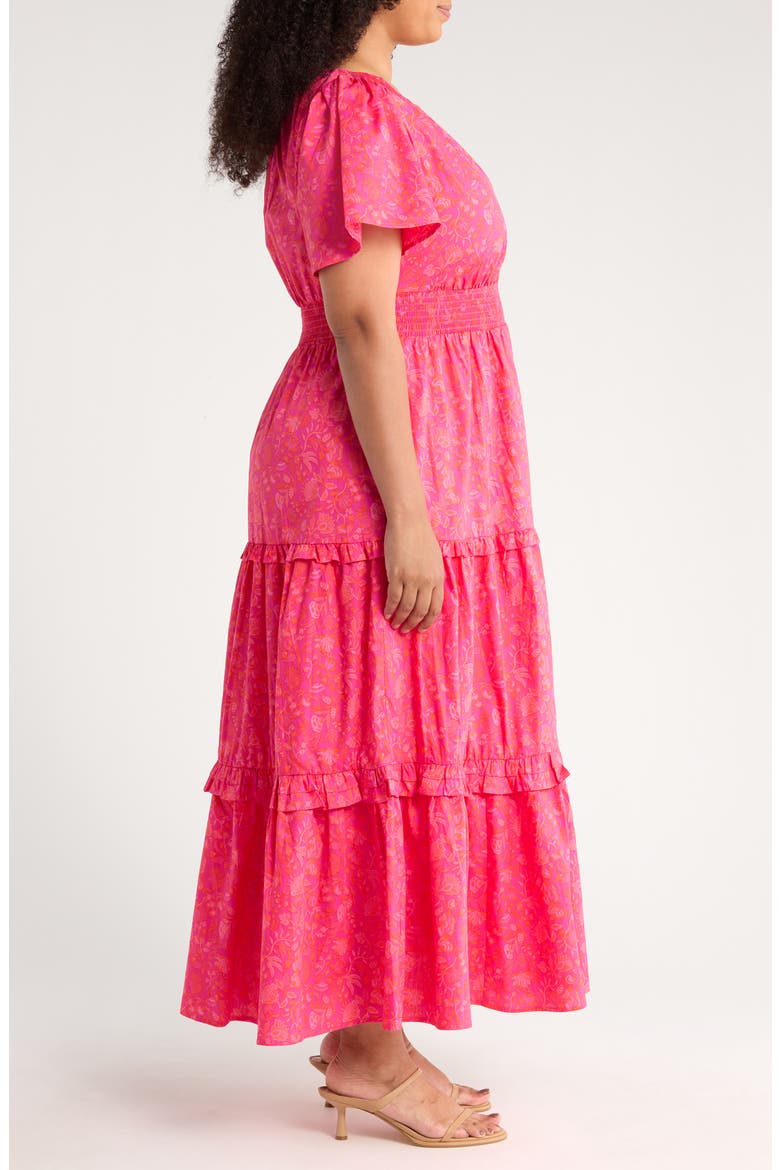 Cerise Floral Palmer Tiered Cotton Maxi Dress, Alternate, color, MAGENTA PINK