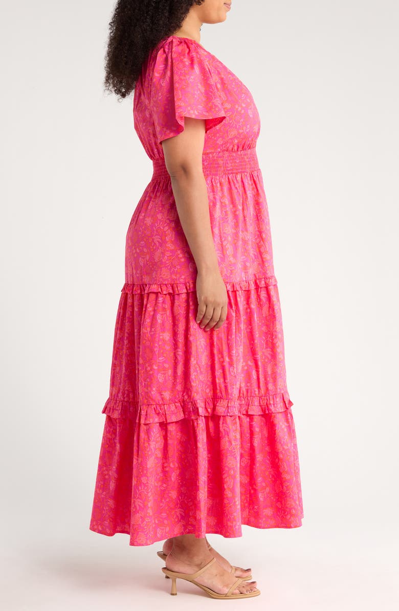 SUGARLIPS Cerise Floral Palmer Tiered Cotton Maxi Dress, Alternate, color, Magenta Pink