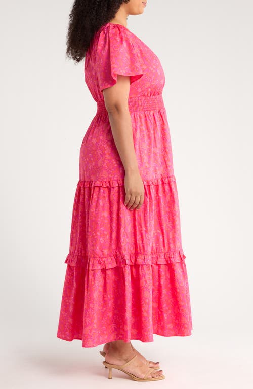 Sugarlips Cerise Floral Palmer Tiered Cotton Maxi Dress In Pink
