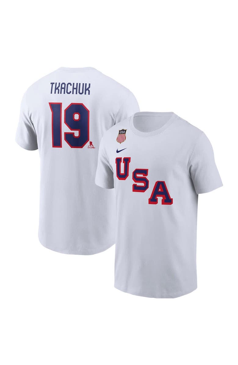 Nike Men's Nike Matthew Tkachuk White US Hockey 2026 Name & Number T-Shirt, Main, color, White
