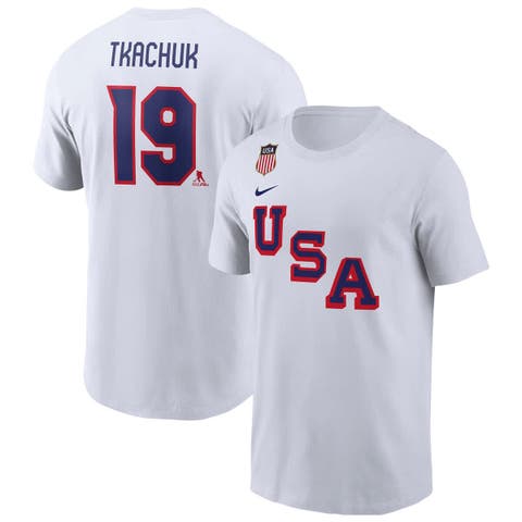 Men's Nike Matthew Tkachuk White US Hockey 2026 Name & Number T-Shirt