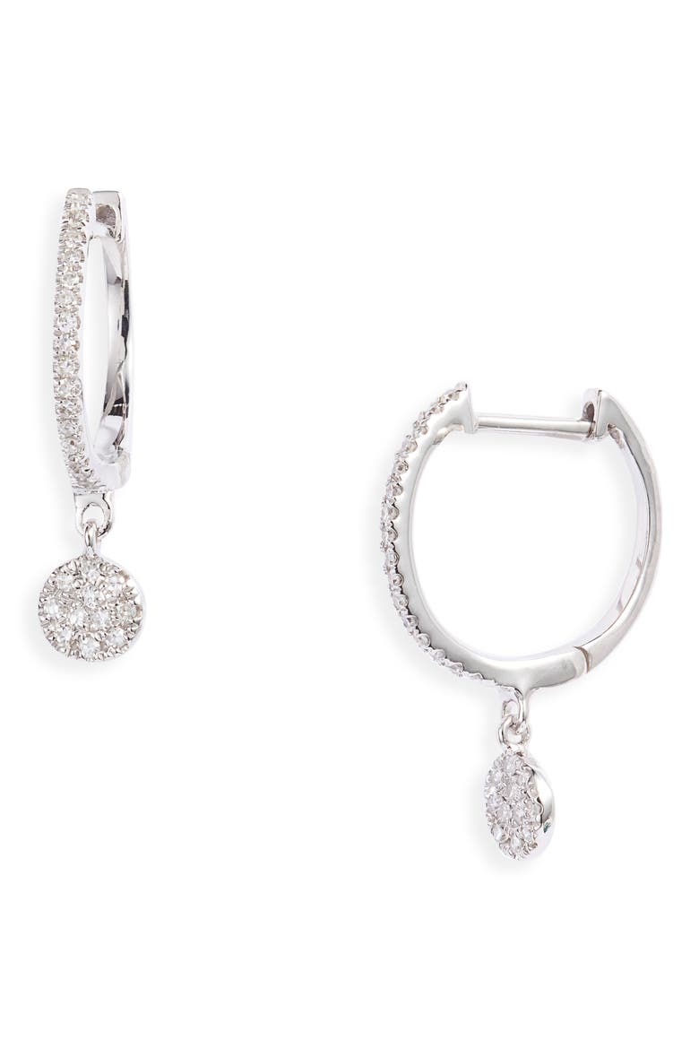 Diamond Disc Drop Huggie Hoop Earrings, Main, color, SILVER