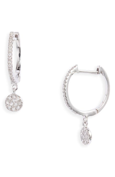 Diamond Disc Drop Huggie Hoop Earrings