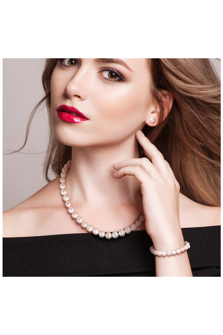Cultured Freshwater Pearl Necklace, Earrings & Bracelet Set, Alternate, color, WHITE