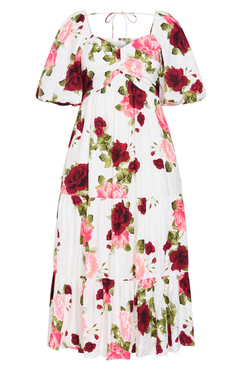 City Chic Mindy Floral Print Puff Sleeve Maxi Dress, Alternate, color, Dolce Ivory