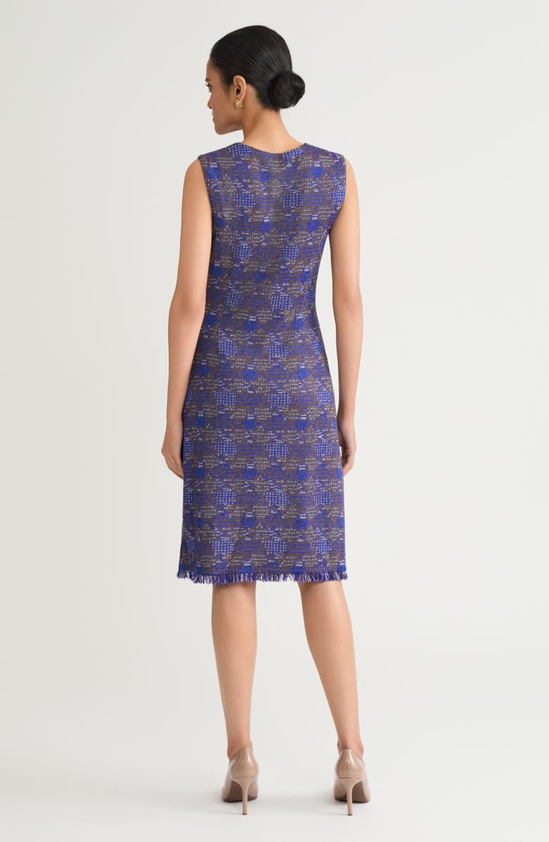 Ming Wang Fringe Tweed Sleeveless Sheath Knit Dress, Alternate, color, Sapphire Sea/Dark Umber/Ivory