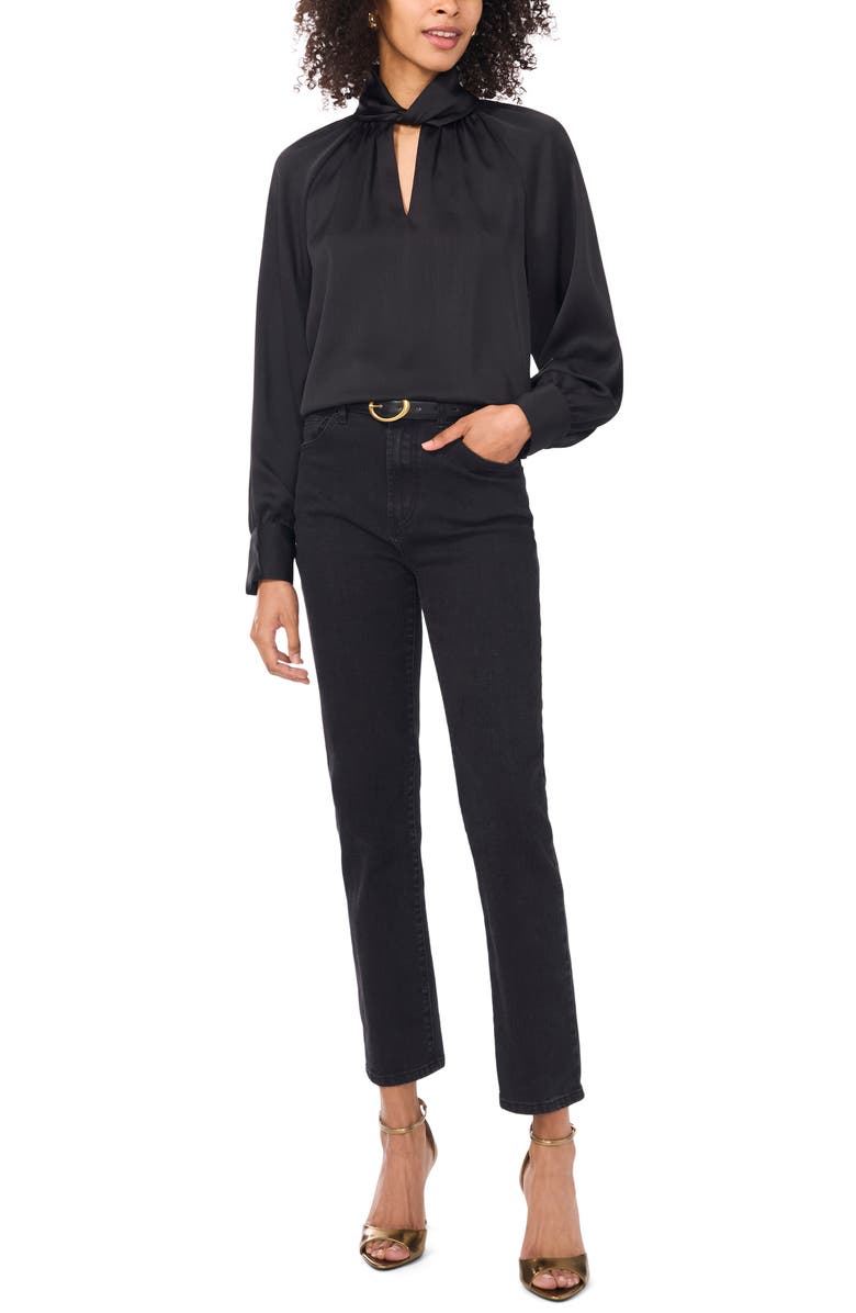 Vince Camuto Twisted Mock Neck Long Sleeve Top, Alternate, color, Rich Black