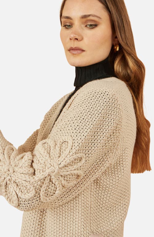 Yumi Flower Detail Long Sleeve Cardigan In Neutral