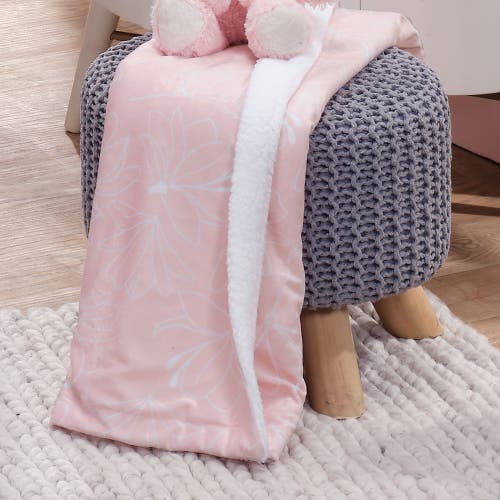 Lambs & Ivy Petals Floral Fleece Faux Shearling Soft Baby Blanket In Pink