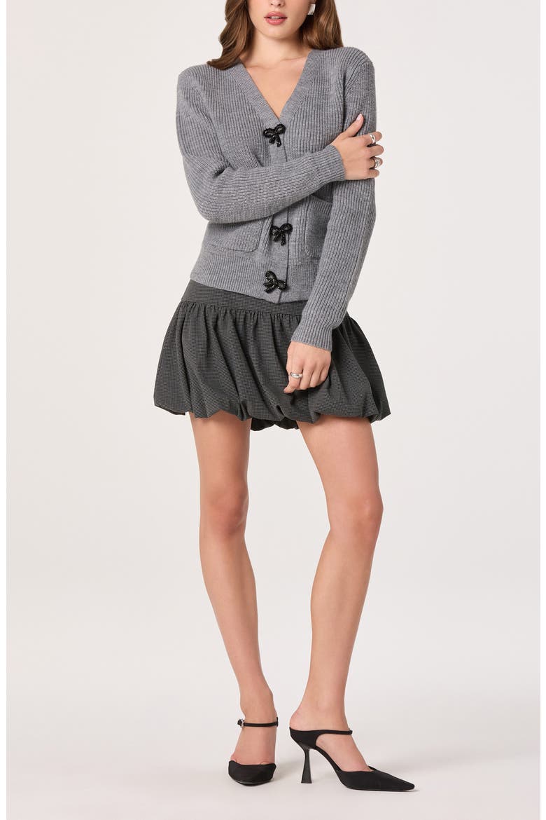Crystal Embellished Bow Detail Cardigan, Alternate, color, GREY