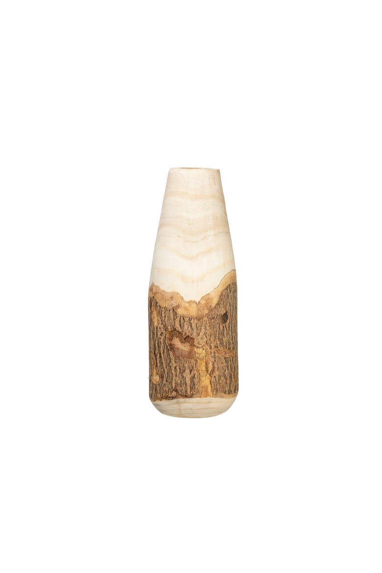 Carved Paulownia Wood Vase with Live Edge, Main, color, Natural