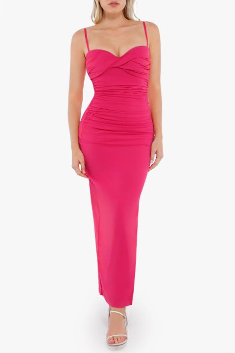 Shapewear Ruched Bias Twist Tummy Control Maxi Dress
