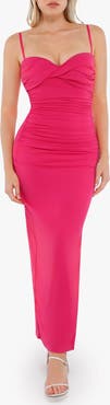 Popilush Shapewear Ruched Bias Twist Tummy Control Maxi Dress