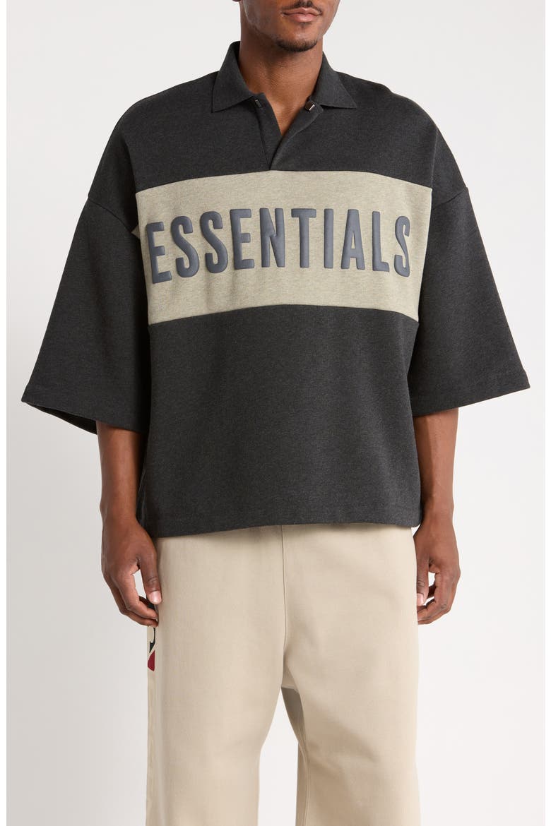 Panelled Logo Graphic Cotton Crop Polo, Main, color, IRON GREY HEATHER/SEAL HEATHER