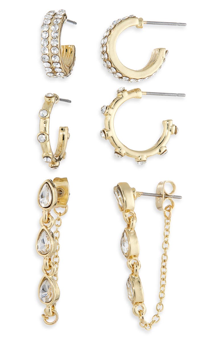 BaubleBar Set of 3 Hoop & Front/Back Earrings, Alternate, color, Gold