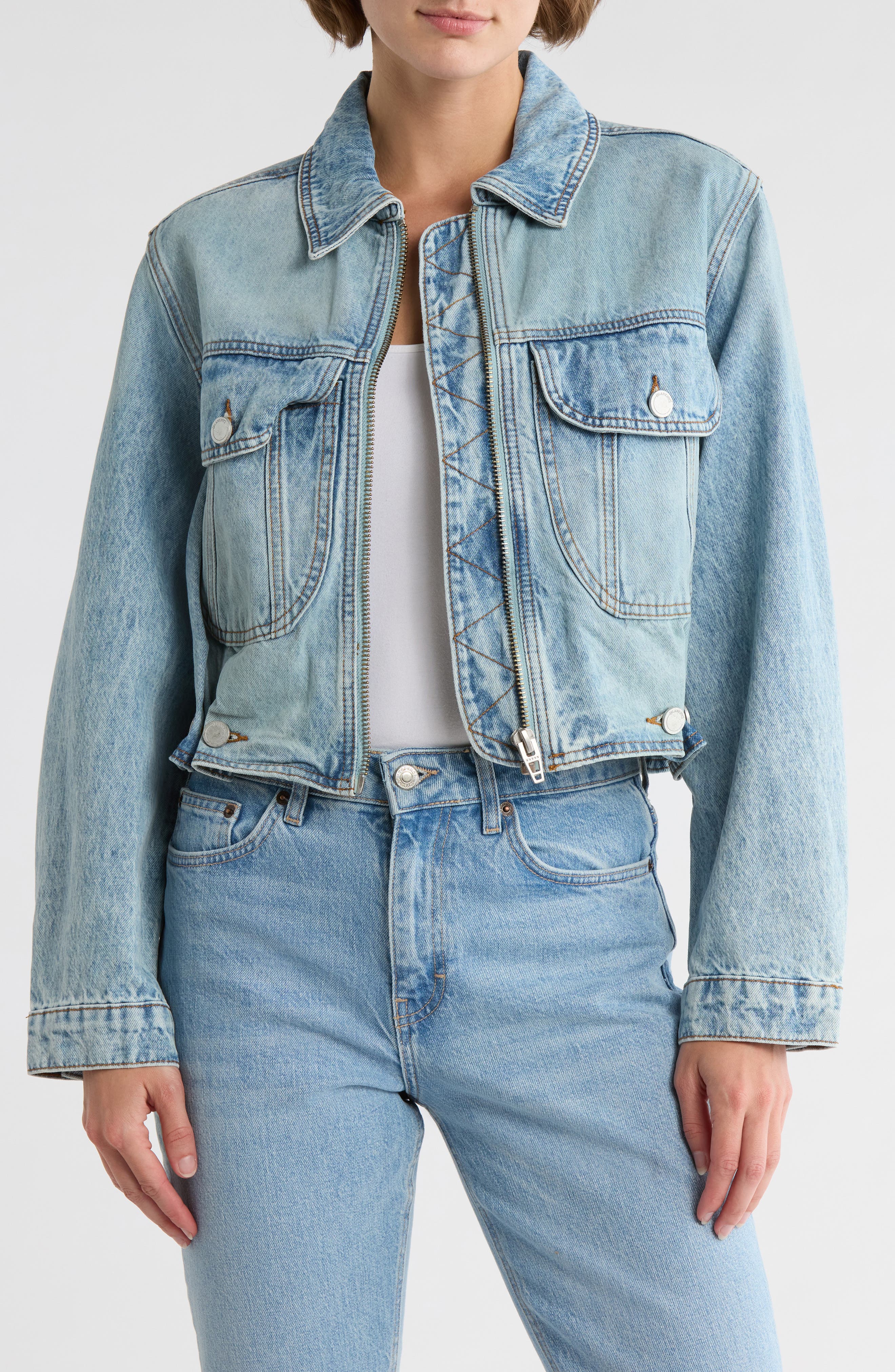 BLANKNYC Crop Denim Jacket with Adjustable Waist