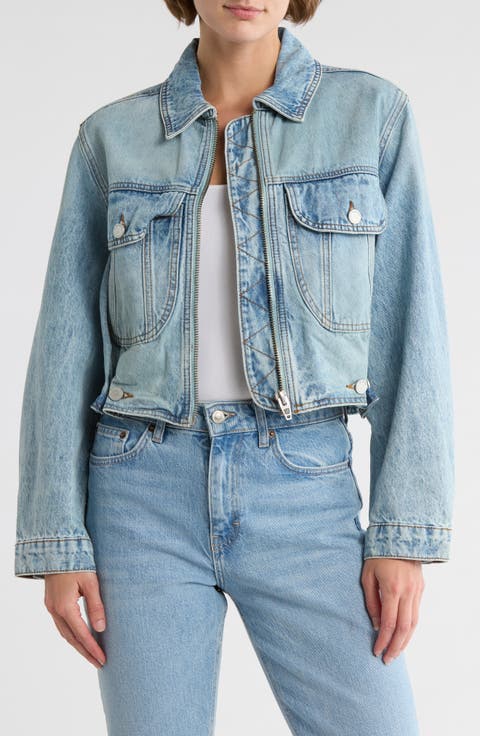 Crop Denim Jacket with Adjustable Waist