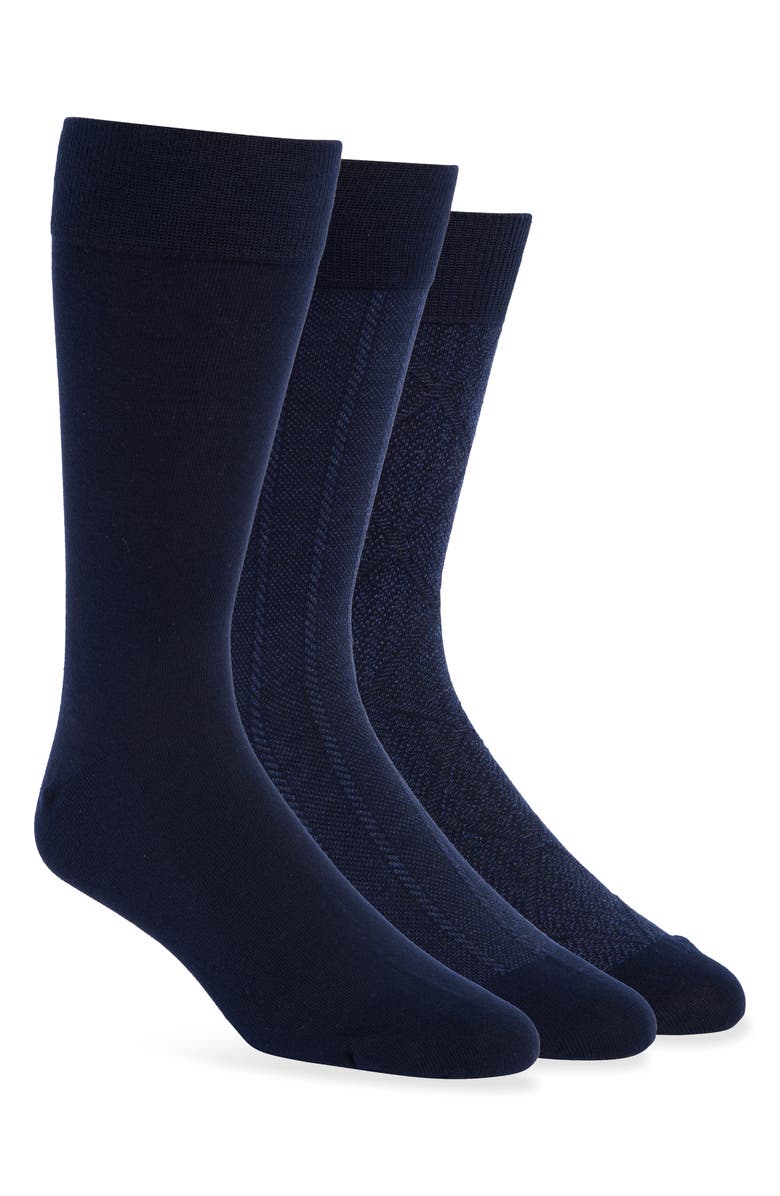 Lorenzo Uomo Assorted 3-Pack Crew Socks, Main, color, Navy