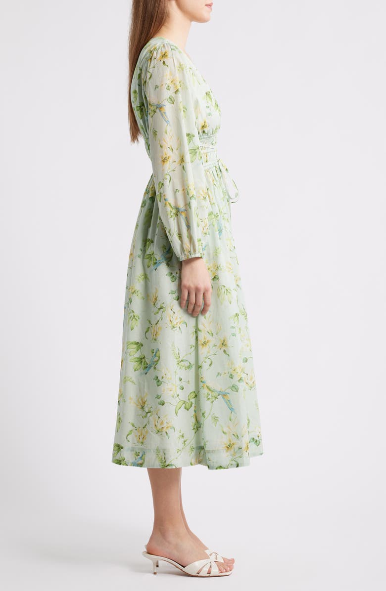 En Saison Rylee Floral Long Sleeve Cotton Midi Dress, Alternate, color, Sage Olive Yellow