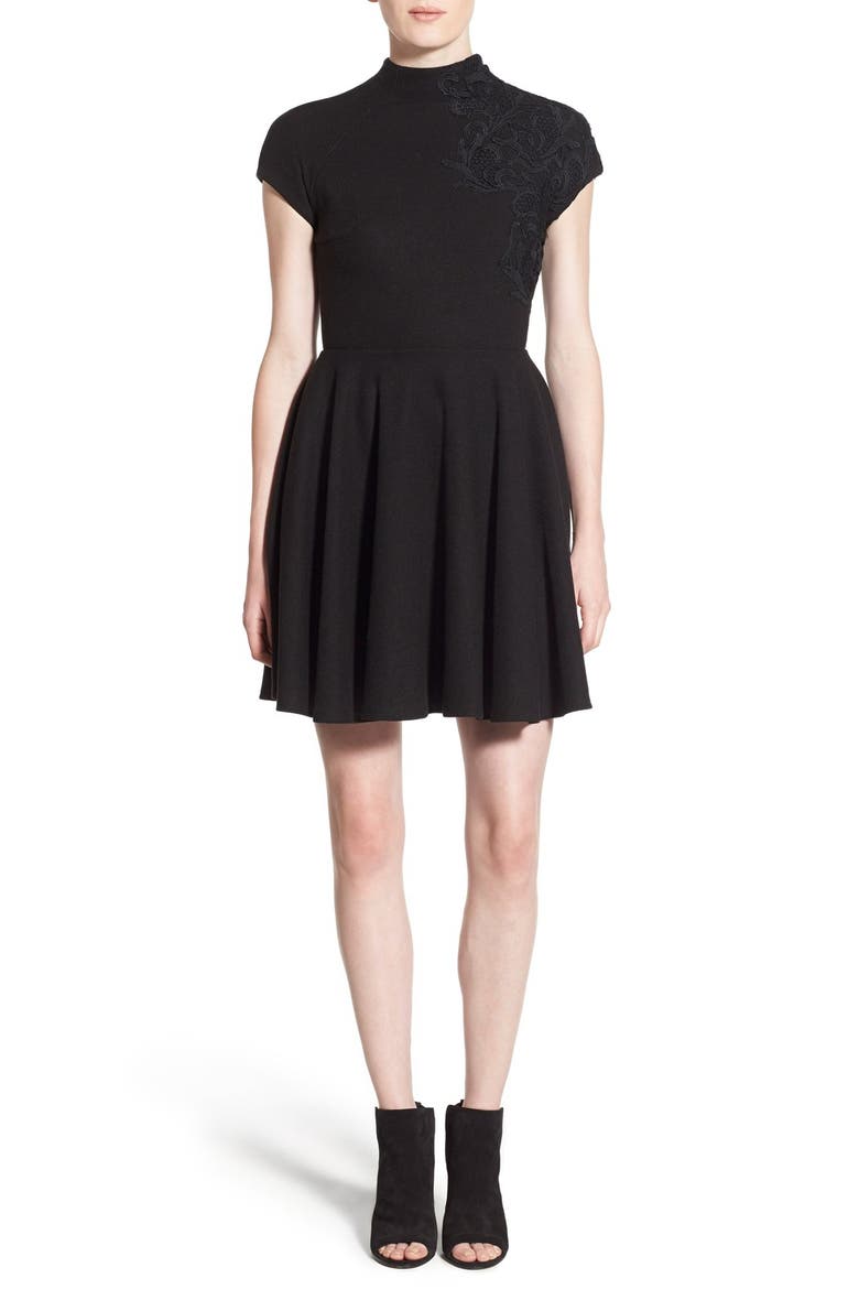 Lace Appliqué Dress, Alternate, color, BLACK