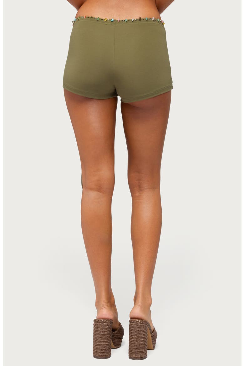 Monroah Beaded Low Rise Tie Waist Shorts, Alternate, color, OLIVE