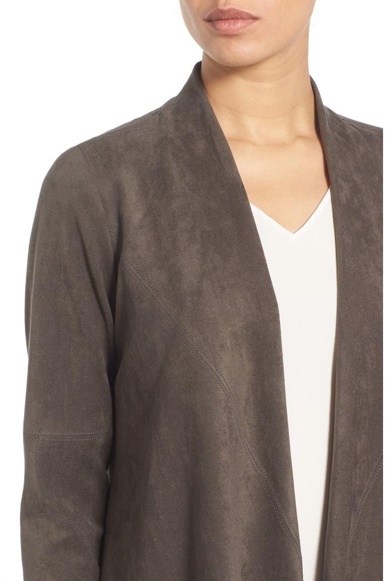 Faux Suede Drape Front Jacket, Alternate, color, SLATE