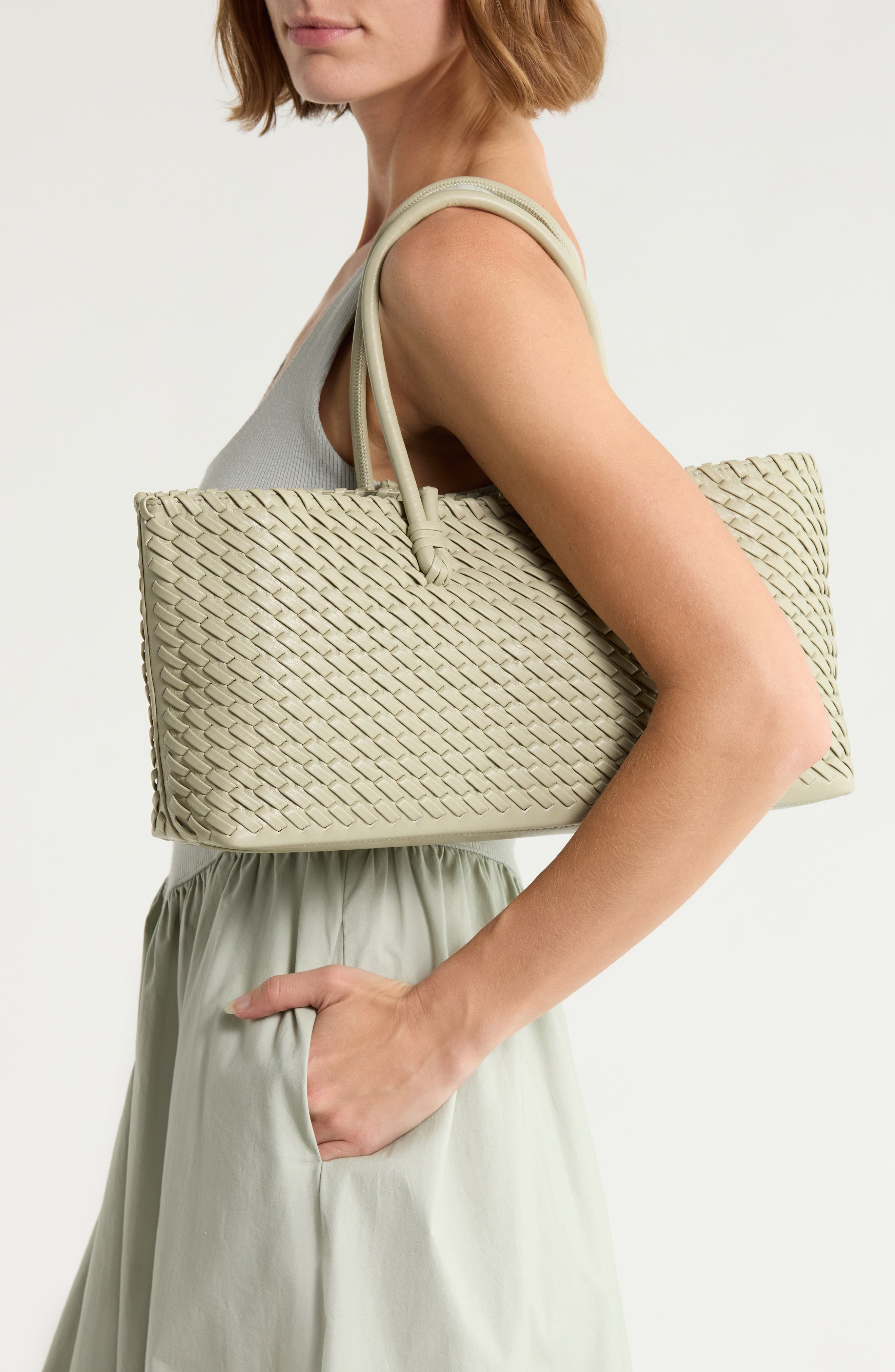 Woven Stitch Shoulder Bag, Alternate, color, SAGE