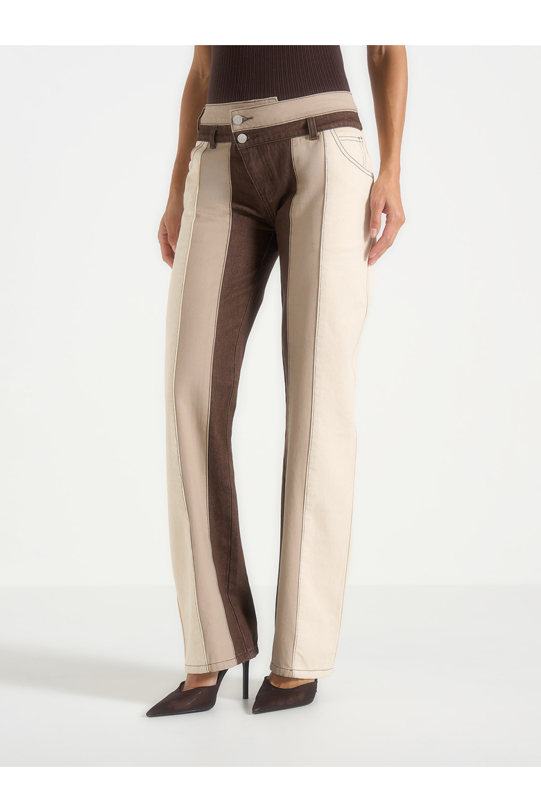 Jacinda Colour Block Straight Leg Jeans, Main, color, Brown