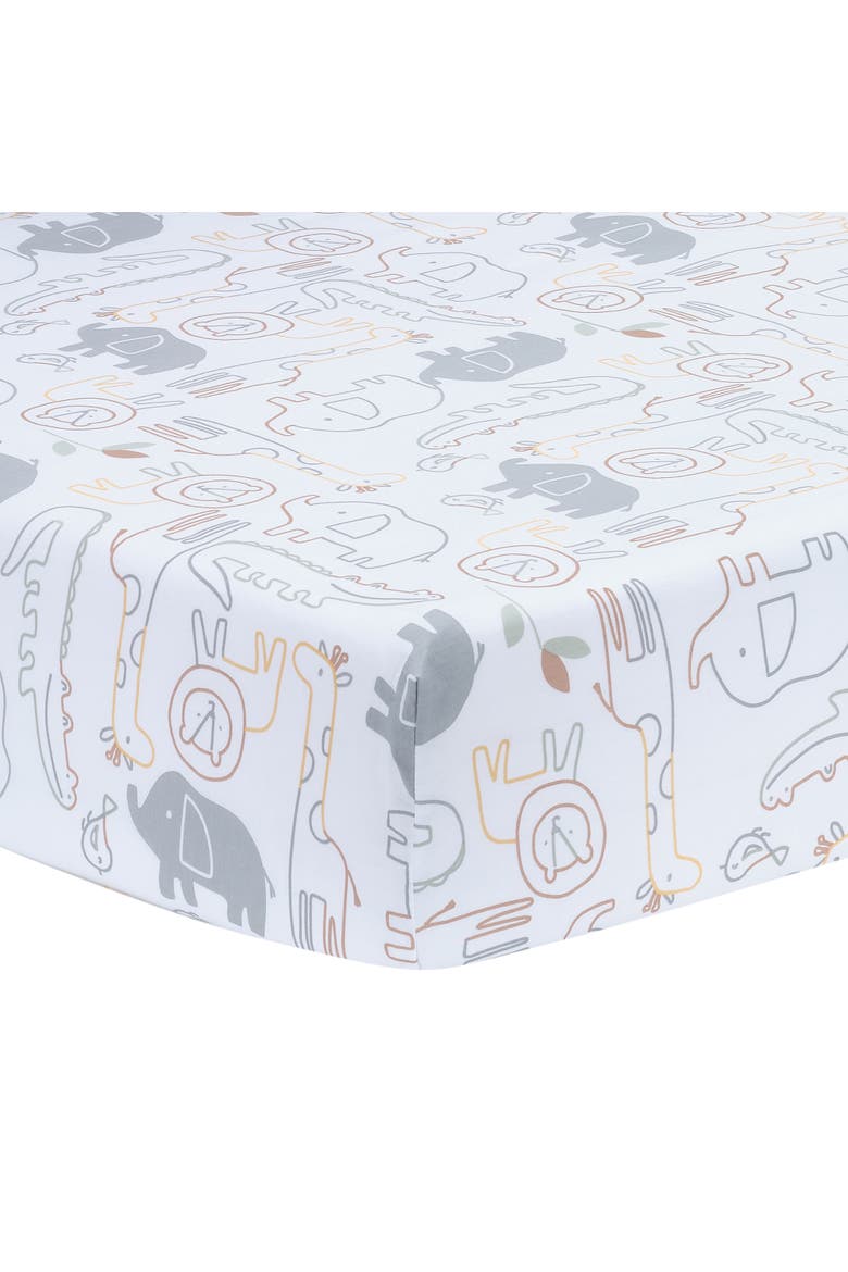 Jungle Story 100% Cotton Safari Baby Fitted Crib Sheet, Main, color, White Multi