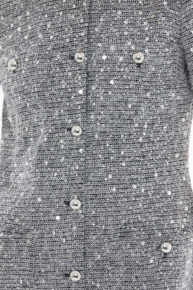 Button Closure Short-Sleeve Crew Neck Lined Dress, Alternate, color, Grey