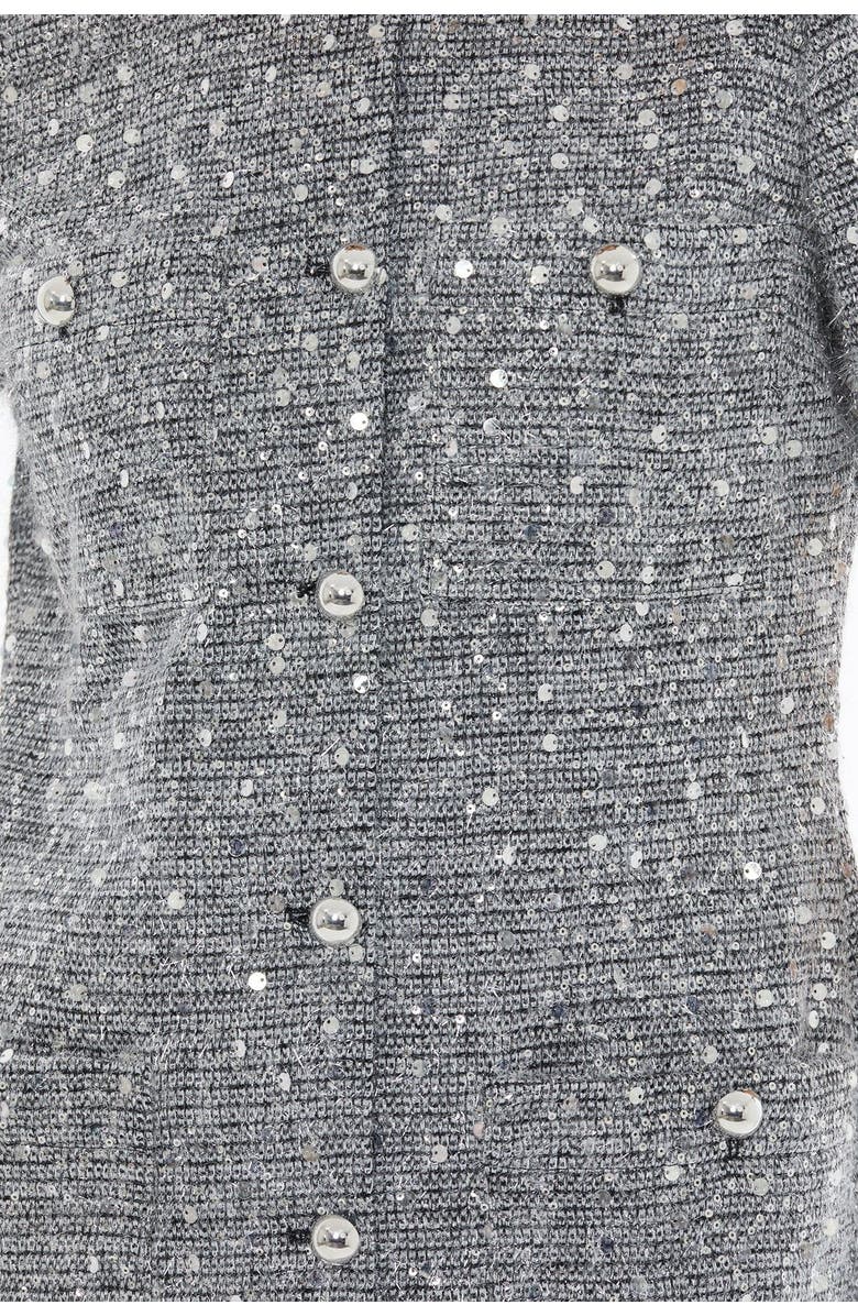 Gizia Button Closure Short Sleeve Crew Neck Dress, Alternate, color, Grey