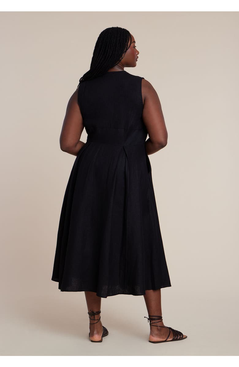 ELOQUII Zipper Detail Linen Maxi Dress, Alternate, color, Black Onyx