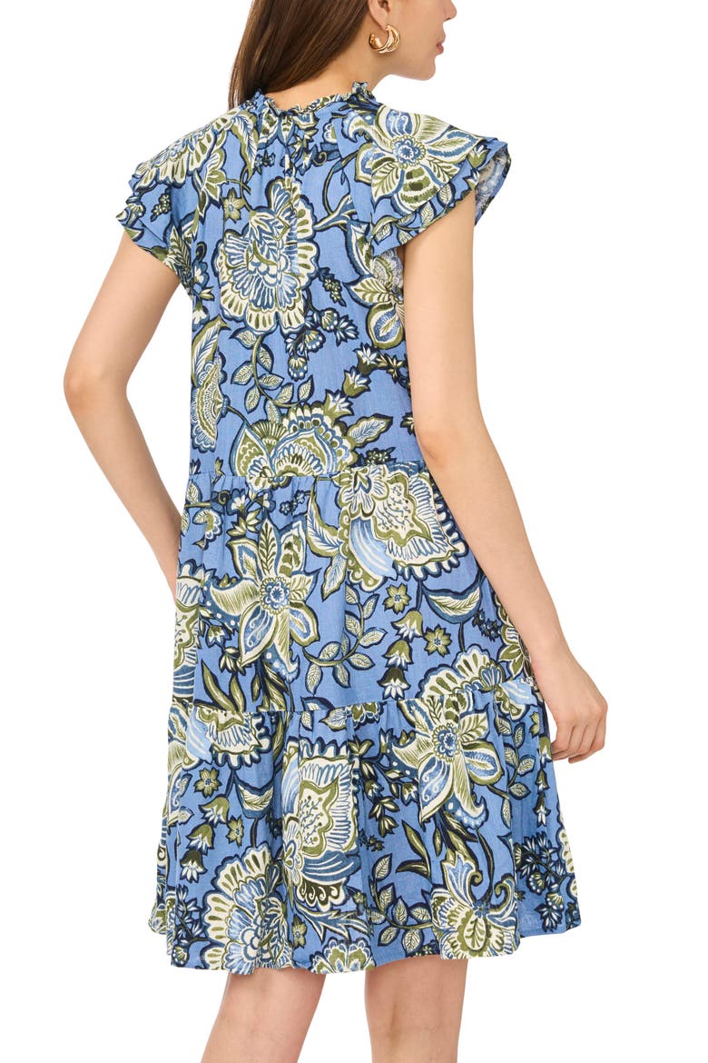 Floral Cap Sleeve Tiered Dress, Alternate, color, BLUE MULTI