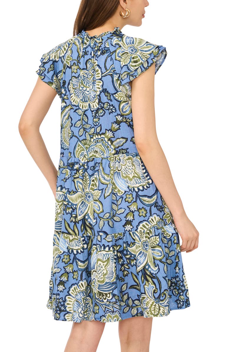 Halogen<sup>®</sup> Floral Cap Sleeve Tiered Dress, Alternate, color, Blue Multi