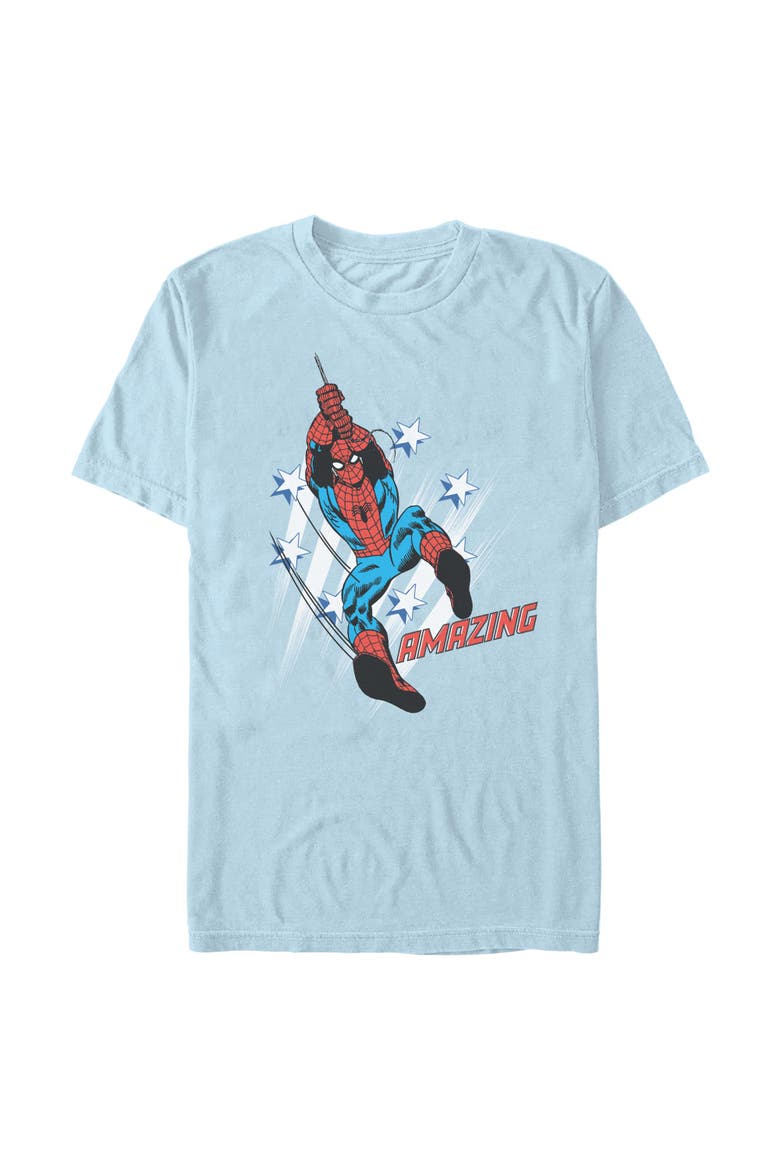 Men's Marvel Spider-Man Amazing Stars Pose  Graphic T-Shirt, Main, color, Light Blue