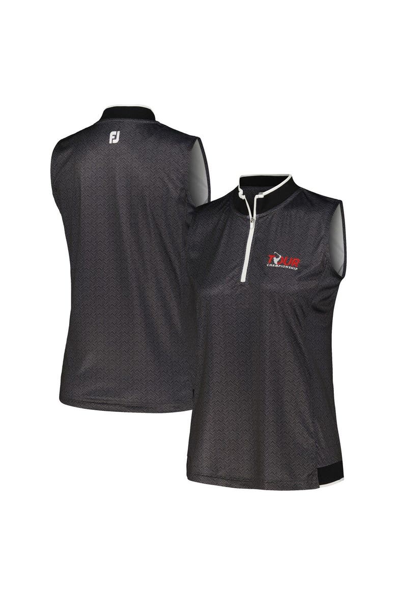 Women's FootJoy Black TOUR Championship ProDry Sleeveless Quarter-Zip Polo, Main, color, Black