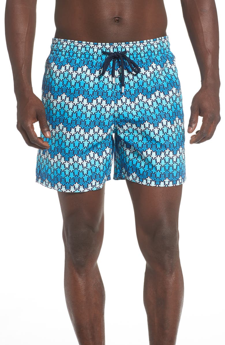 Vilebrequin Moorea Herringbone Turtle Print Swim Trunks, Main, color, 