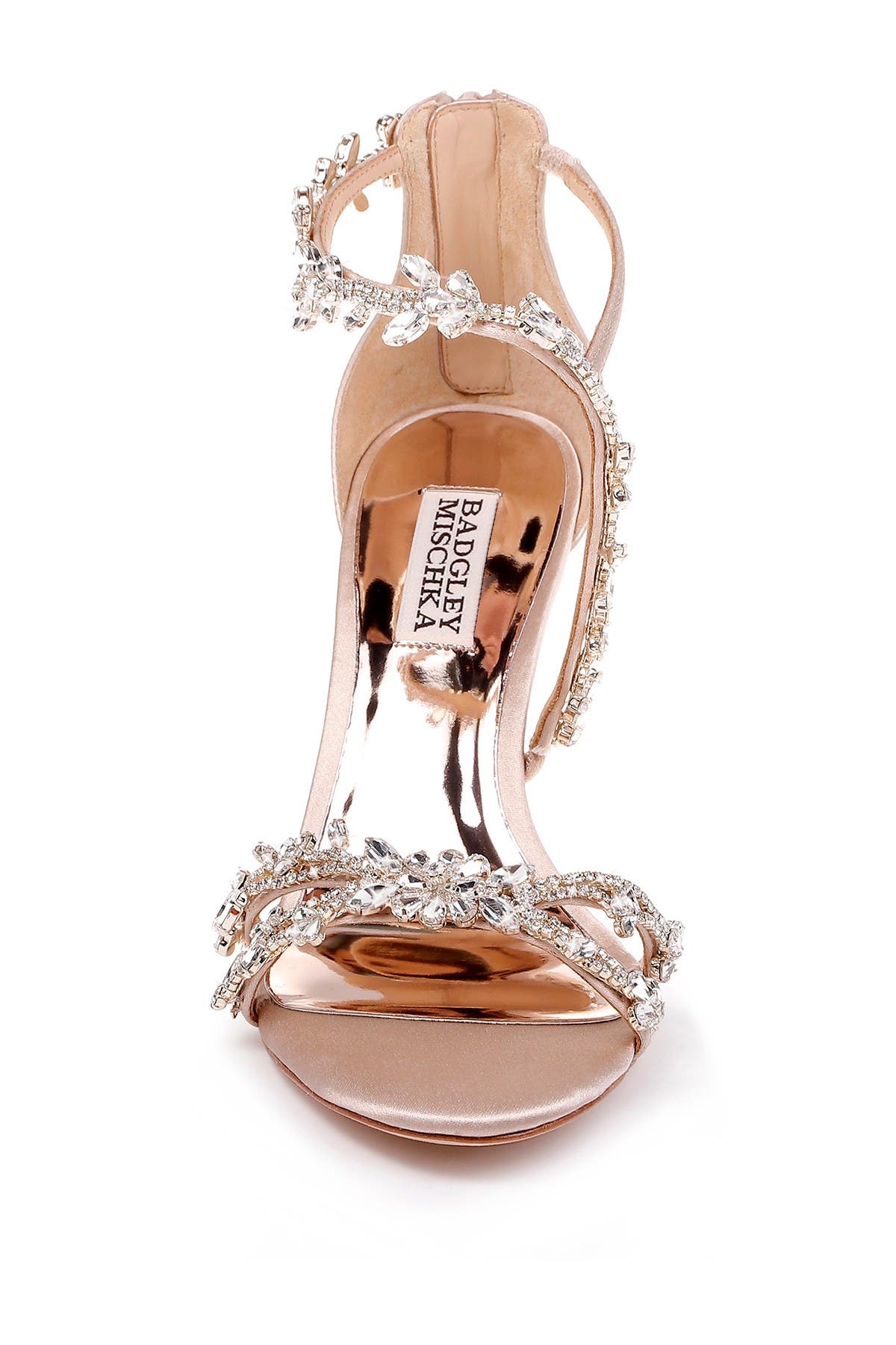 Badgley Mischka Collection Feather Crystal Embellished Wedge Sandal, Alternate, color, 