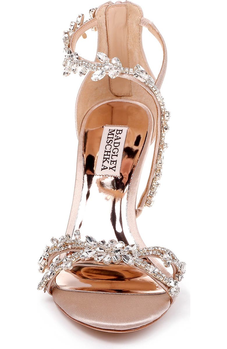 Badgley Mischka Collection Feather Crystal Embellished Wedge Sandal, Alternate, color,