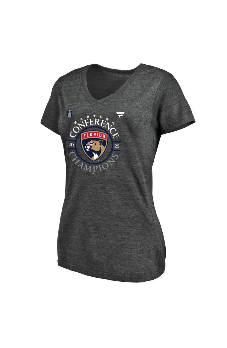 FANATICS Women's Fanatics Heather Charcoal Florida Panthers 2025 Eastern Conference Champions Locker Room Plus Size V-Neck T-Shirt, Alternate, color,