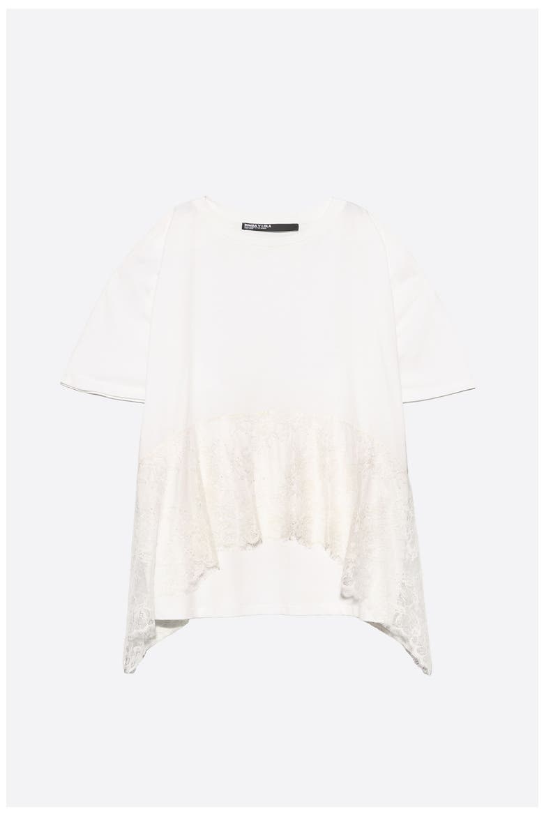 Lace Ruffle Oversized T-shirt, Alternate, color, WHITE