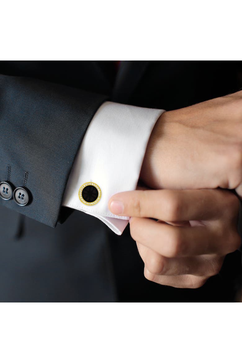 Black Onyx & Diamond 18K Gold Cufflinks, Alternate, color, Black