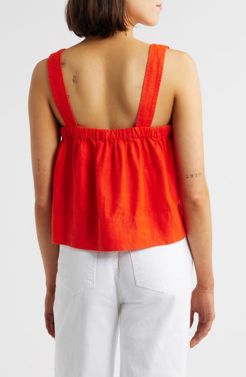 Shop Madewell Contrast Stitch Square Neck Linen Tank In Bright Flame