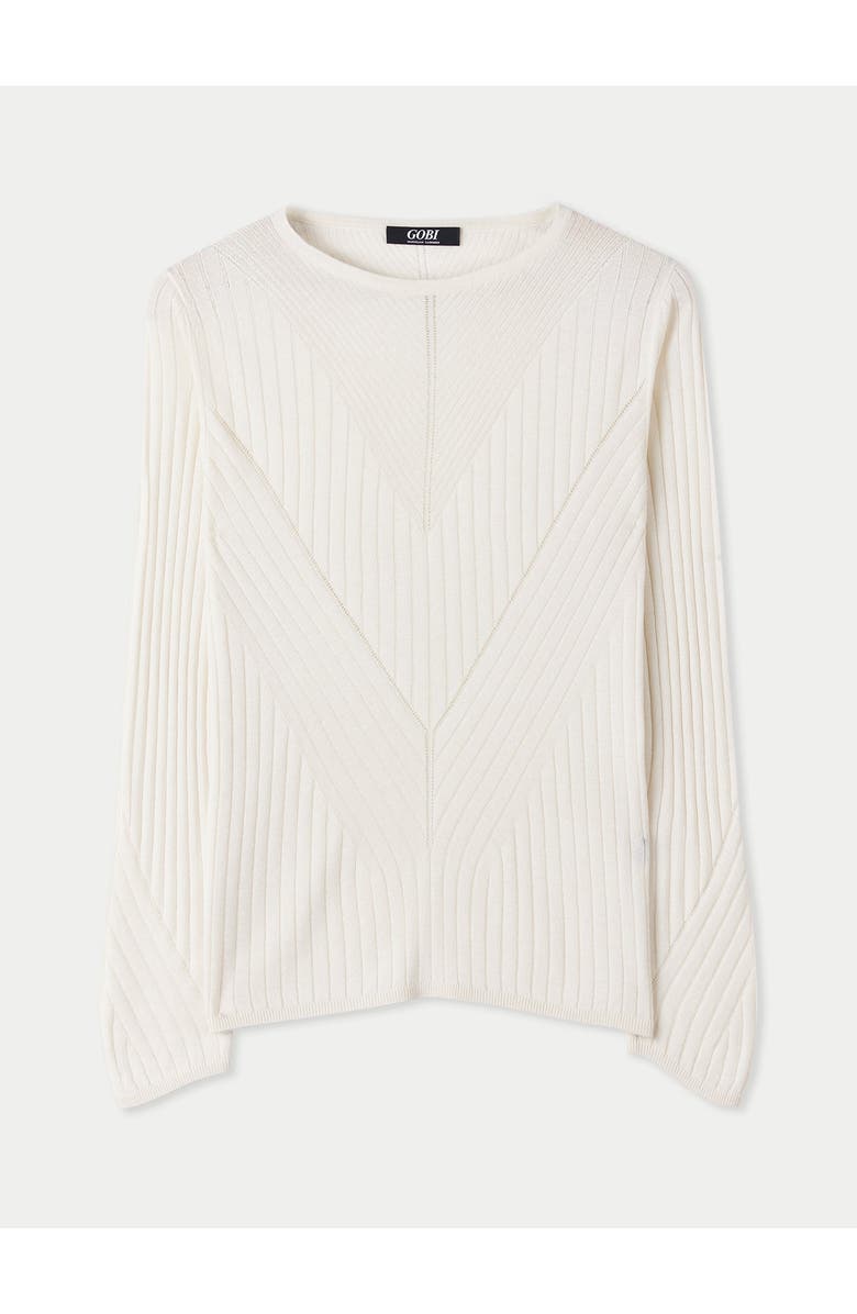 GOBI Mongolian Cashmere Women's Rib-Knit Silk Cashmere Sweater White, Alternate, color, Whisper White