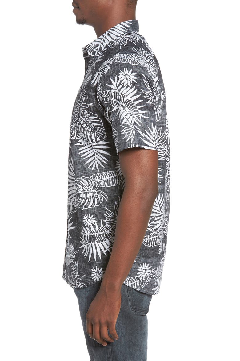 Tradewinds Reverse Print Palm Leaf Shirt, Alternate, color, BLACK